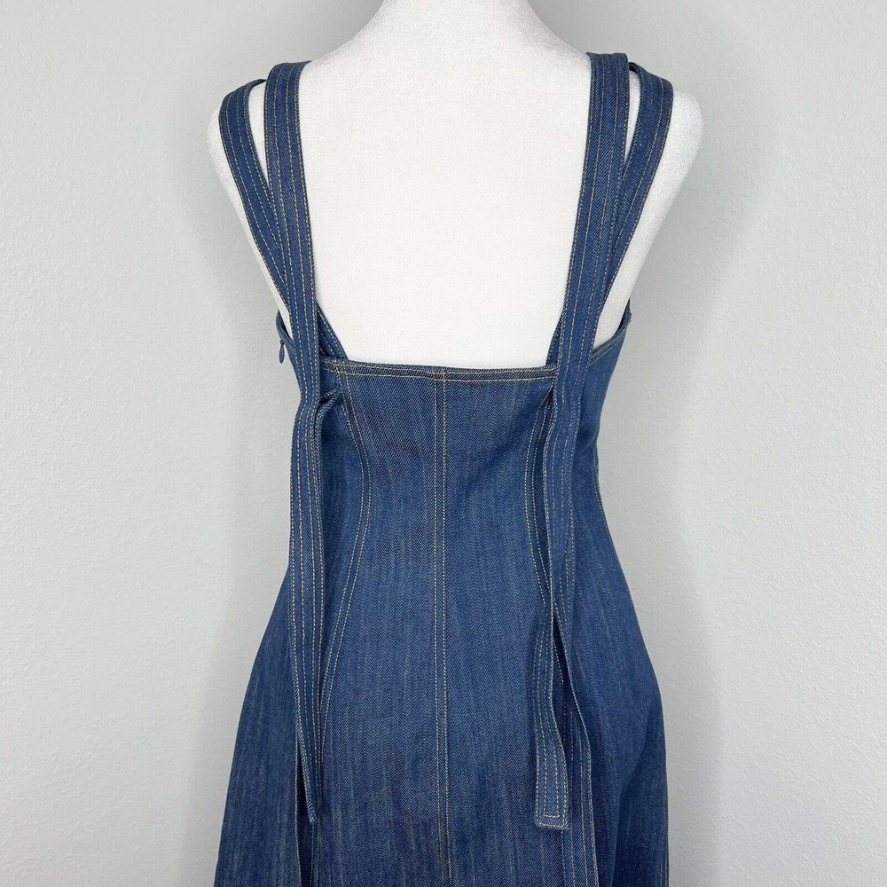 Adam Lippes Blue Stretch Cotton Denim Sleeveless V-Neck Tank Midi Dress Sz 2 - Picture 11 of 16